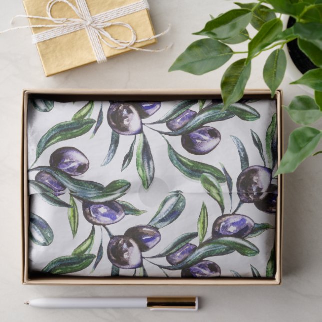 Papel De Seda Olive Branch Watercolor Pattern  (Presente)