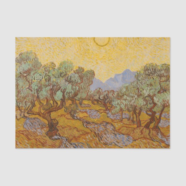 Papel De Seda Oliveiras de Van Gogh Céu Sol Amarelo (Frente )