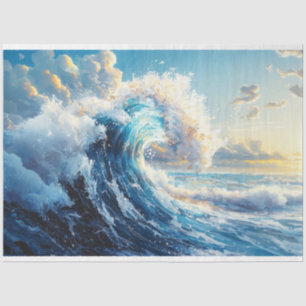 Papel De Seda Onda do Oceano Dramático na Desnuvem Sunset