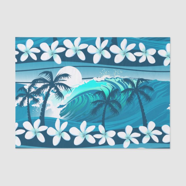 Papel De Seda Onda tropical de surf com palmeiras (Frente )