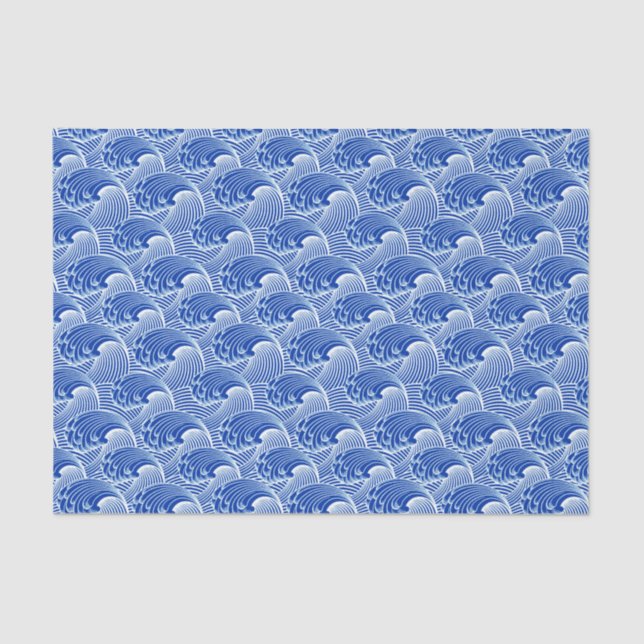 Papel De Seda Ondas, azuis cobaltos e branco japoneses do (Frente )