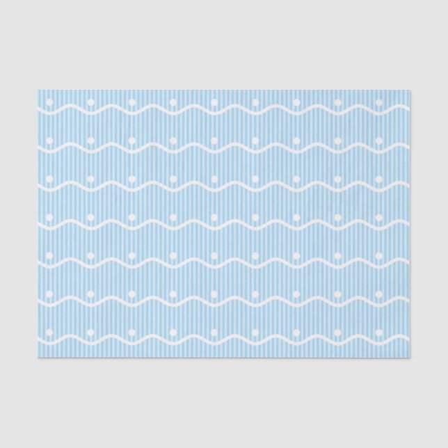 Papel De Seda Ondas Azul Pastel e Padrão de Pontos (Frente )