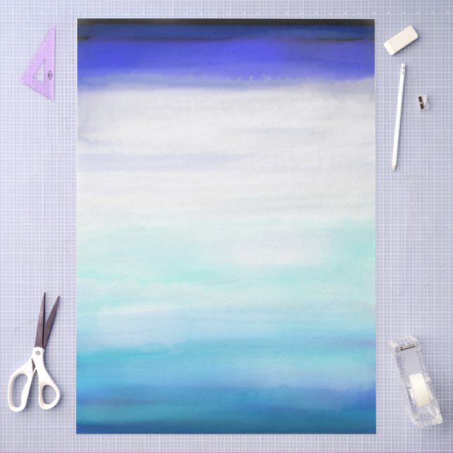 Papel De Seda Ondas de Aquarela Mínima Azul (Arte )