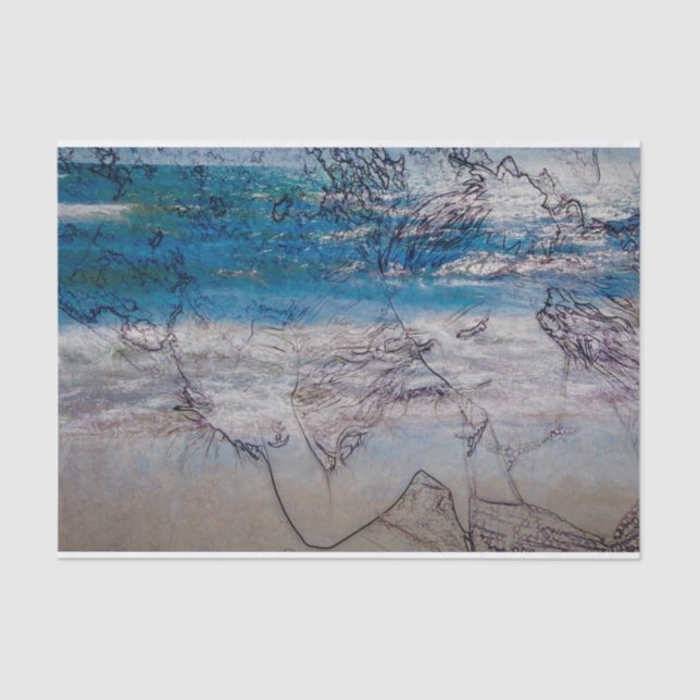 Papel De Seda Ondas Náuticas Brancas Azuis Da Sereia (Frente )