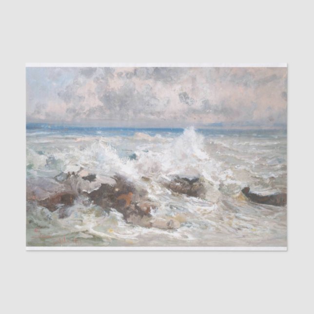 Papel De Seda Ondas que caem sobre as rochas, Decoupage (Frente )