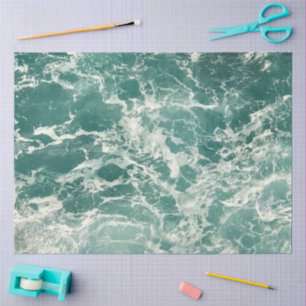 Papel De Seda Ondas Verdes Azuis