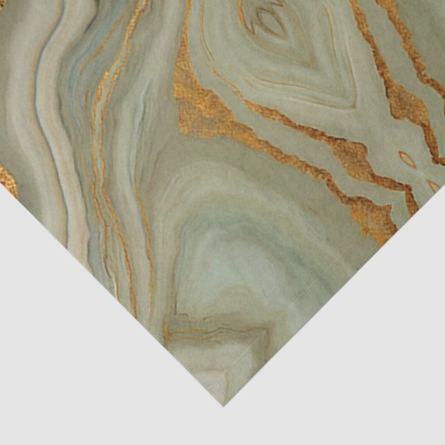 Papel De Seda Ônix Verde Salvia Com Dourado (Detalhes)