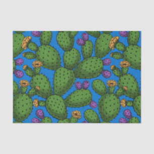 Papel De Seda Opuntia florescente em azul