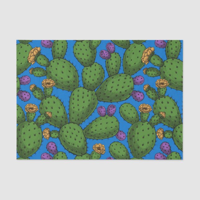 Papel De Seda Opuntia florescente em azul (Frente )
