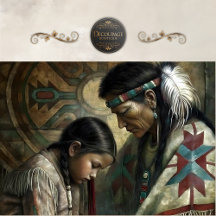 Oração de Idoso e Criança Indígena Americana Decou