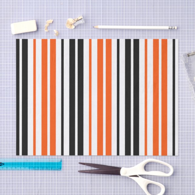 Papel De Seda Orange Black White Stripes Pattern Design  (Arte )