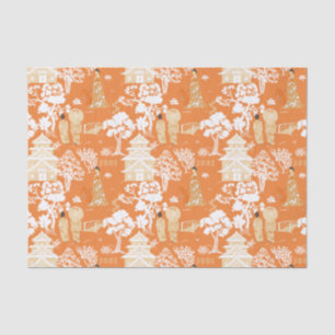 Papel De Seda Orange Chinoiserie Pagodas