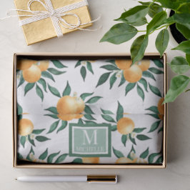 Papel De Seda Orange Citrus Watercolor Monogram Name