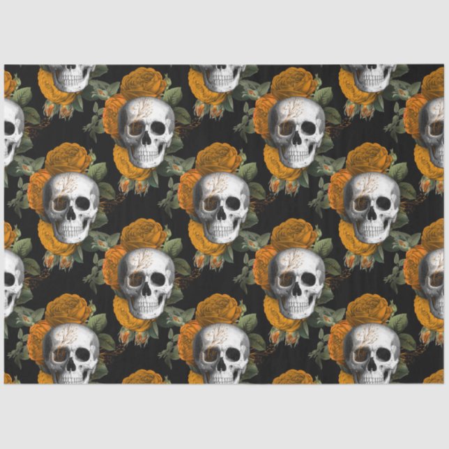Papel De Seda Orange Floral Skull Series Design 10 (Frente )