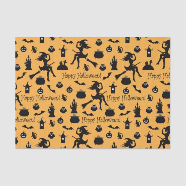 Papel De Seda Orange Halloween Silhouettes (Frente )