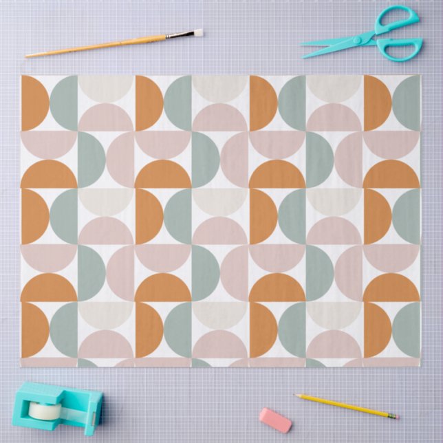 Papel De Seda Orange Pink Green Modern Geometric Decoupage (Arte )
