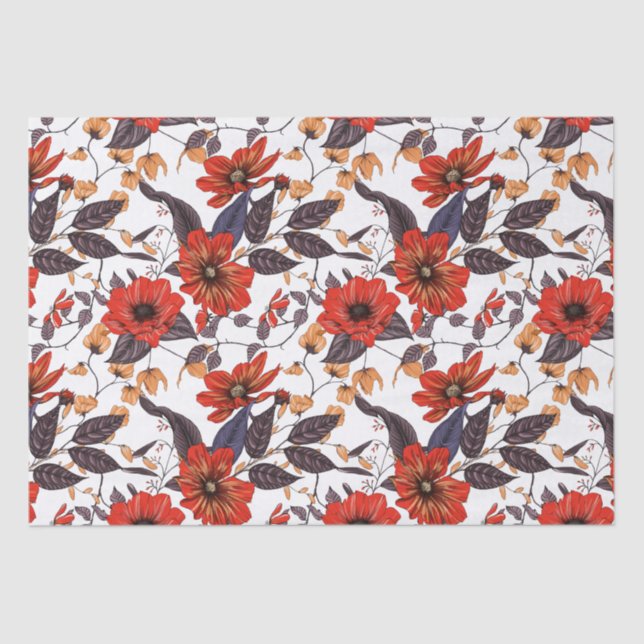Papel De Seda Orange-red flowers seamless pattern (Frente )