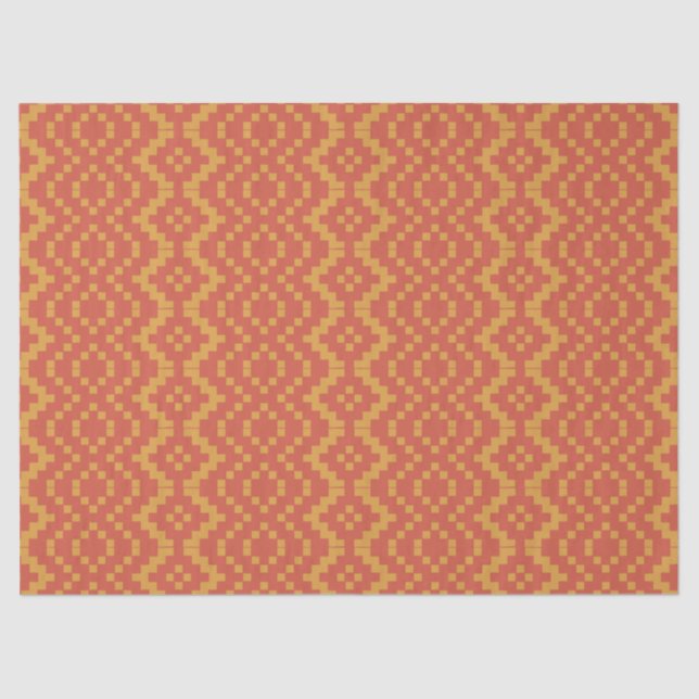 Papel De Seda Orange Scarlet Tribal Ethnic Egípcio Basket Weave (Frente )