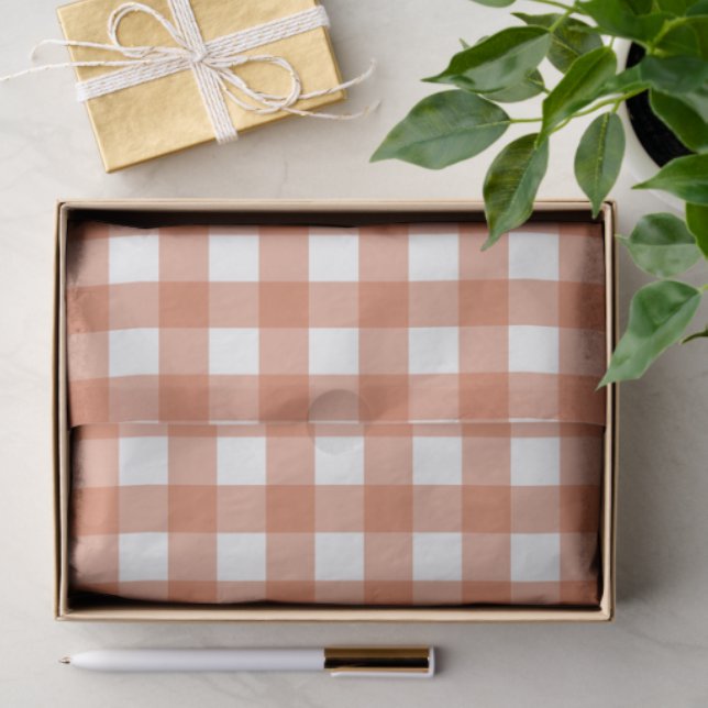 Papel De Seda Orange & White Checkered Tissue Paper (Presente)