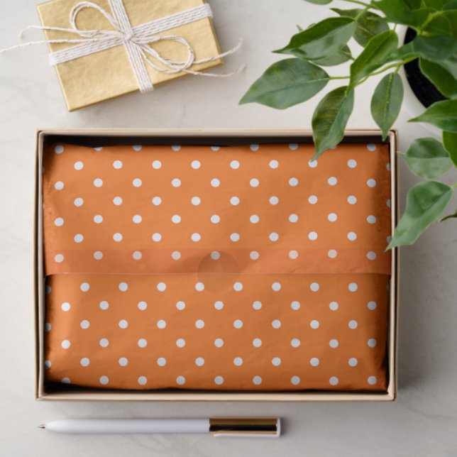 Papel De Seda Orange With White Polka Dots (Presente)