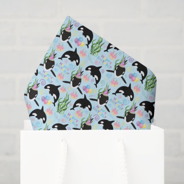Papel De Seda Orca Birthday Tissue Paper in Blue (Sacola de presentes)