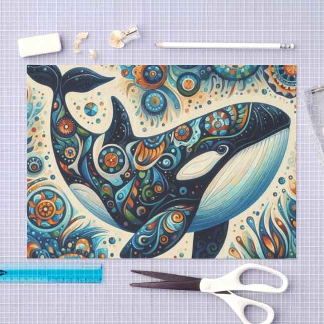 Papel De Seda Orca Killer Baleia Whimsical Náutica (Arte )