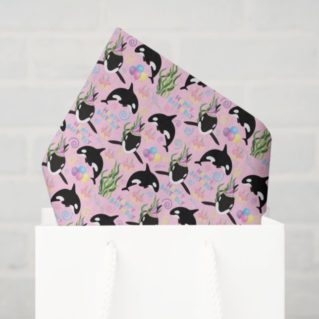 Papel De Seda Orca Whale Tissue Paper in Pink (Sacola de presentes)