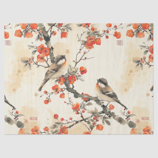 Papel De Seda Oriental Songbirds and Blossom - Traditional Asian (Frente )