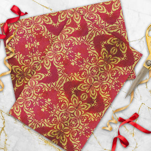 Papel De Seda Ornamentado Antiquado Vintage Dourado E Cor damasc