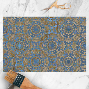 Papel De Seda Ornamentado azul clássico e Cor damasco Dourada