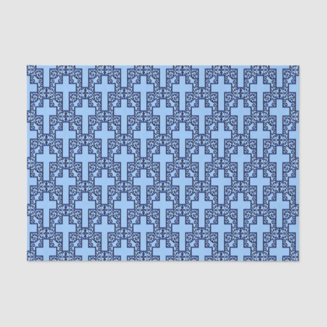 Papel De Seda Ornamentado Cross 18 Blue-TISSUE WRAPPING PAPER (Frente )