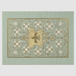 Papel De Seda Ornamentado Dourado Fleur de Lis Filigree Decoupag