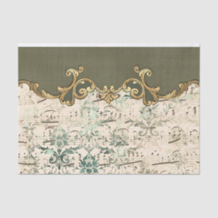 Papel De Seda Ornamentado Green Music Notes Decoupage