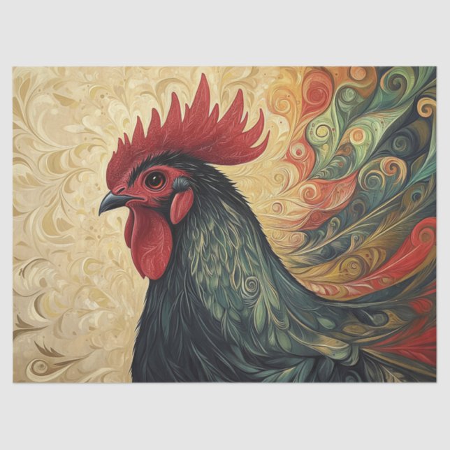 Papel De Seda Ornamentado Rooster Portraje Decoupage (Frente )