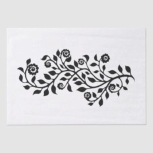 Papel De Seda Ornamento Floral Suave Preto e Branco Simples