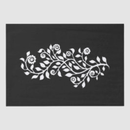 Papel De Seda Ornamento Floral Suave Preto e Branco Simples