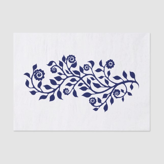 Papel De Seda Ornamento Inverso Branco e Marinho Simples (Frente )