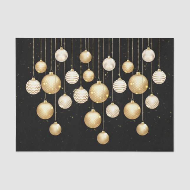 Papel De Seda Ornamentos de Árvore de Natal Dourados em Preto (Frente )