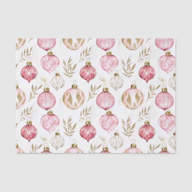 Papel De Seda Ornamentos Dourados de Natal Rosa (Frente )