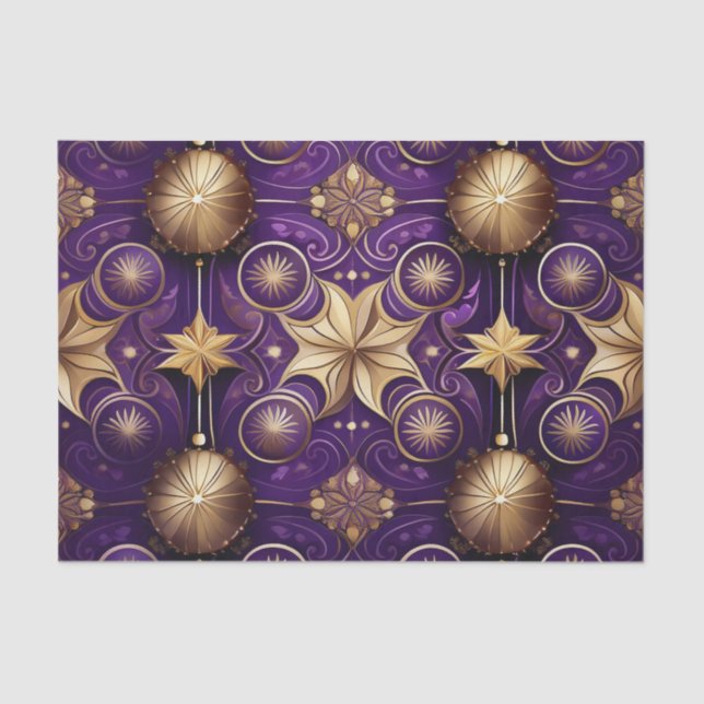 PAPEL DE SEDA ORNATE PURPLE & GOLD CHRISTMAS FLOURISHES (Frente )