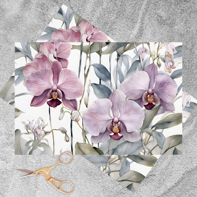 Papel De Seda Orquídea Elegante Blooms em rosa suave e Lavanda (Criador carregado)