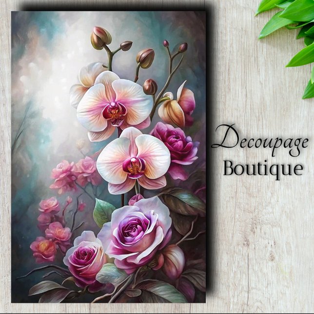 Papel De Seda Orquídea Rosa Sonho Decoupagem (Orchid Rose Dream Decoupage Tissue Paper)
