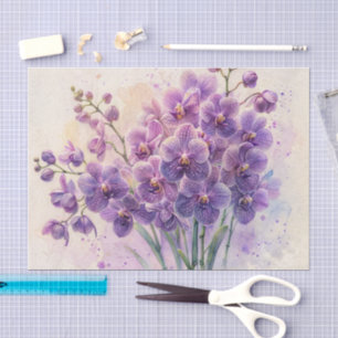 Papel De Seda Orquídeas Roxas Buquê Aquarela