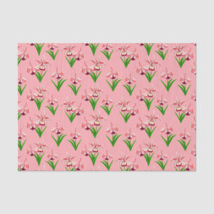 Papel De Seda Orquídeas Selvagens - Orquídeas Rosa-Coral e Folha