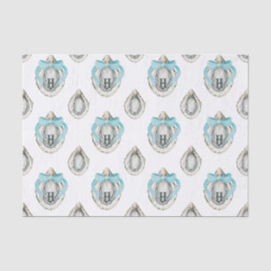 Papel De Seda Ostras Costeiras de Aquarelas Monograma de Arco Az