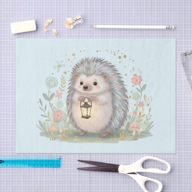 Papel De Seda ouriço fofo com lanterna (Arte )