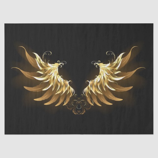 Papel De Seda Ouro Angel Wings sobre fundo preto (Frente )