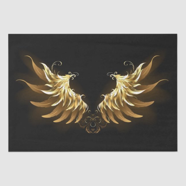 Papel De Seda Ouro Angel Wings sobre fundo preto (Frente )