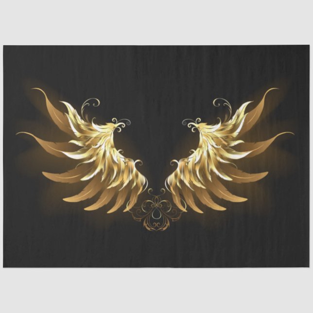 Papel De Seda Ouro Angel Wings sobre fundo preto (Frente )