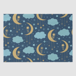 Papel De Seda Ouro Boho Moon Com Nuvens Azuis